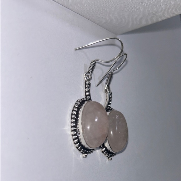 Rose quartz drop earrings set in  silver - Picture 6 of 7
